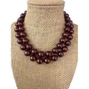 Vintage Double Strand Copper Chocolate Bronze Glass Bead Necklace Collar Knotted